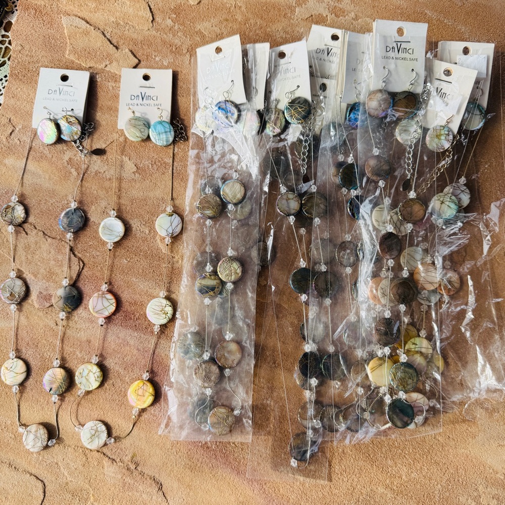 NEW Wholesale Lot 14 Sets - Abalone & Mother of Pearl Shell Necklace & Earring